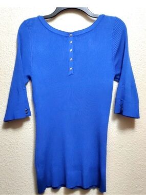Premise Royal Blue Ribbed Button-Front 3/4 Sleeve ribbed Tee SZ XL $9